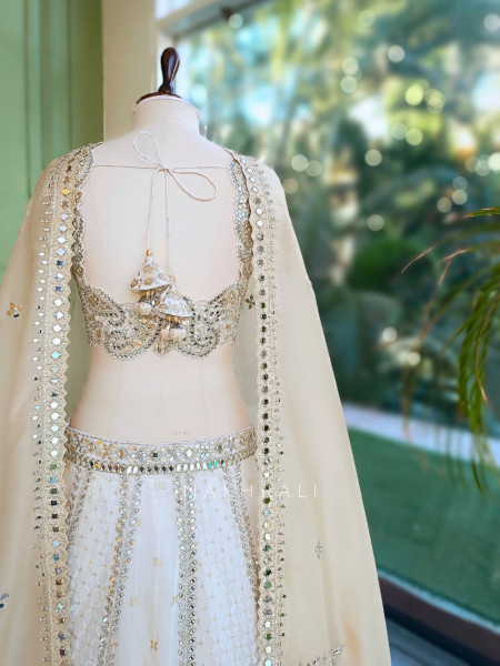 Sitara Sheesh White Designer Lehenga Set