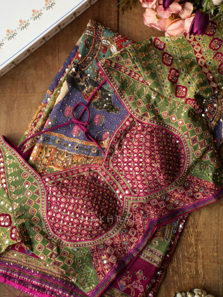 Nrityagopi Multicolor Modal Satin Silk Pichwai Printed Saree with Mirror & Zari Work