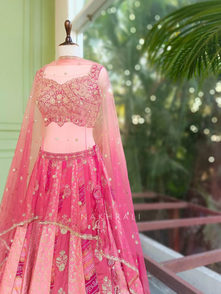 Morbagh Magenta Embroidered Lehenga Set with Mirror Work