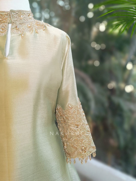 Roselle Pista Green Zari & Sequin Kurta Palazzo Set