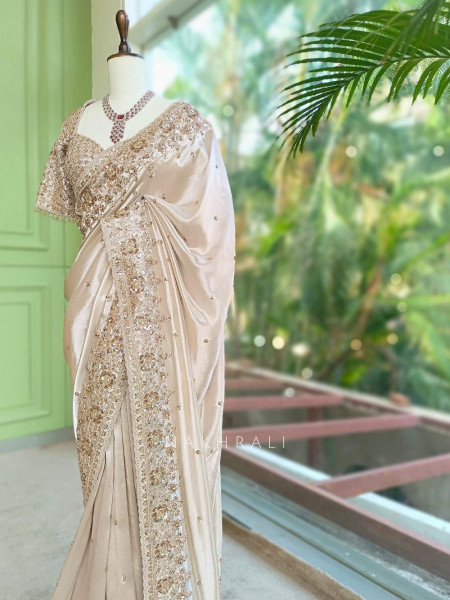 Dhwani Beige Saree With Sequin & Embroidery
