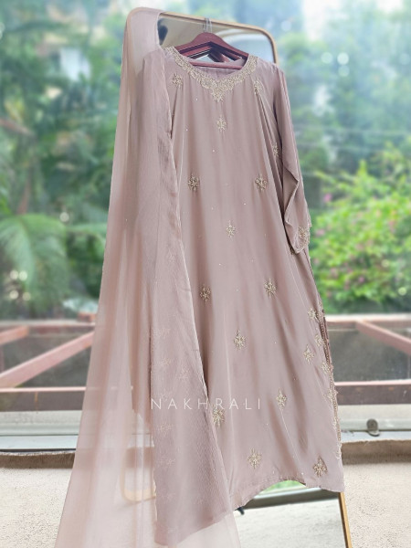 Suvira Pink Georgette Straight Suit Set