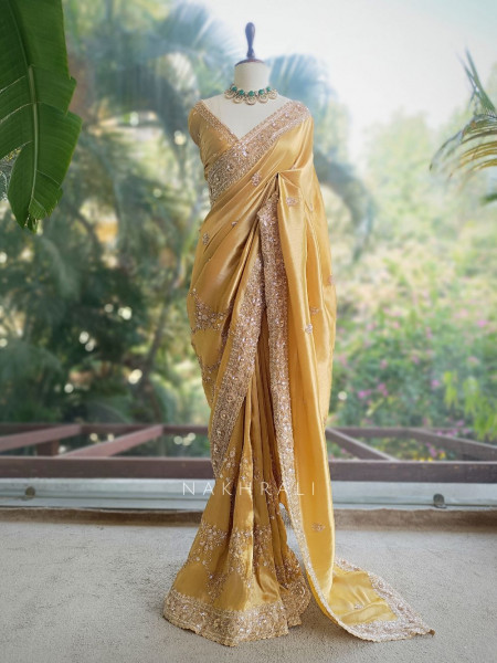 Swarna Golden Saree with Sequin Stone Embellished Border