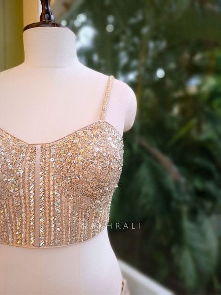 Seren Beige Sequin Cape Palazzo Set