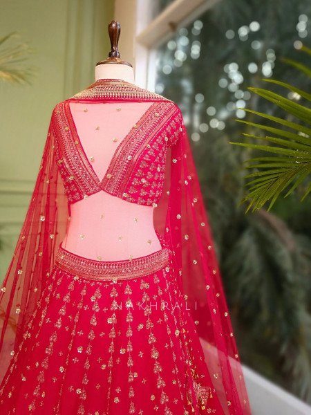 Elysia Red Bridal Lehenga with Zari Sequin Embroidery