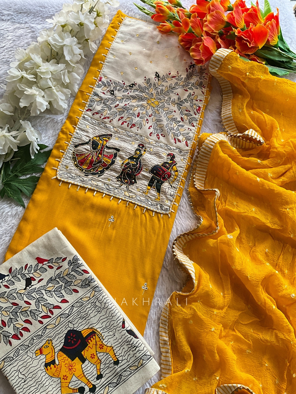 cotton work dress materials Linen Cotton Floral Print Dress Material with Handwork RKG SHOPPING