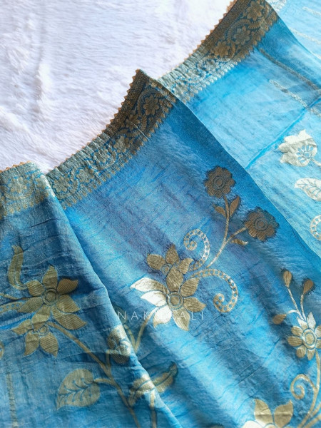 Noorline Glow Blue Semi-stitched Dress Material with Sequin and Cut Dana Work