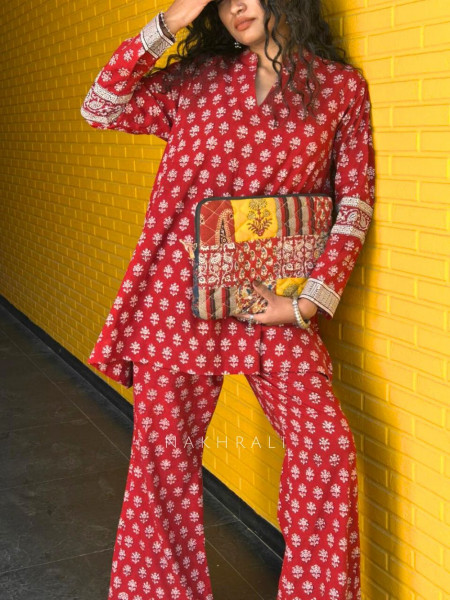 Tulip Red Cotton Co-ord Set