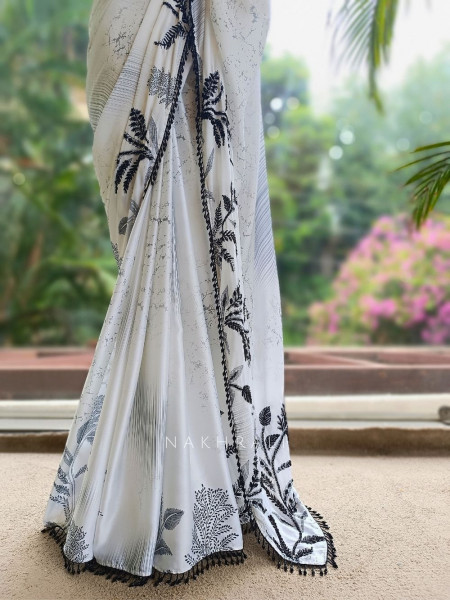Midnight Marble Black & White Premium Chiffon Georgette Blend Saree With Readymade Blouse