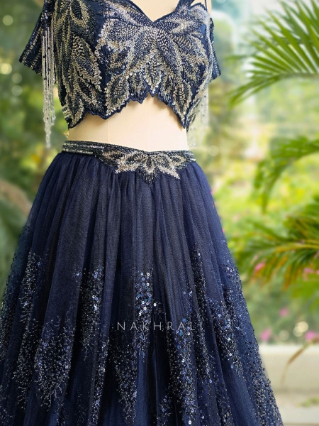 Kyanite Blue Sequin & Cut Dana Lehenga Set