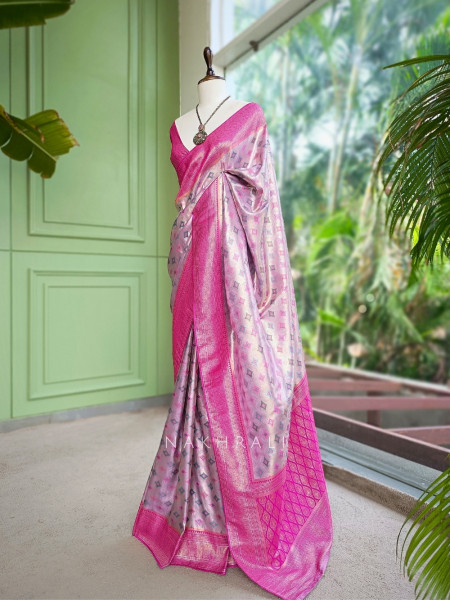 Chitralekha Purple Saree With Geometric Woven Motifs and Contrast Border