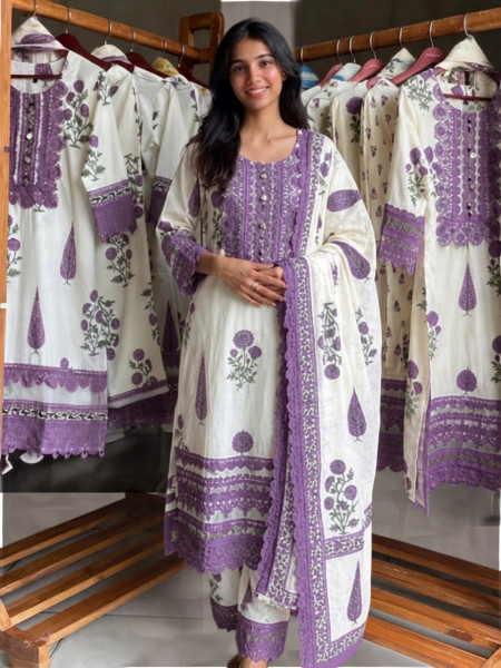 Serene Earth Purple Crochet Palazzo Suit