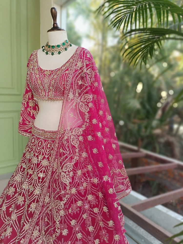 Image of Gulnaar Magenta Lehenga Set with Mirror, Beads and Heavy Embroidery