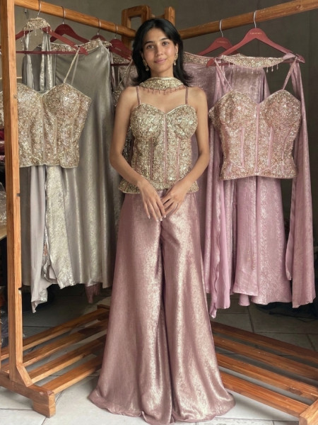 Ziba Onion Pink Corset Palazzo Set