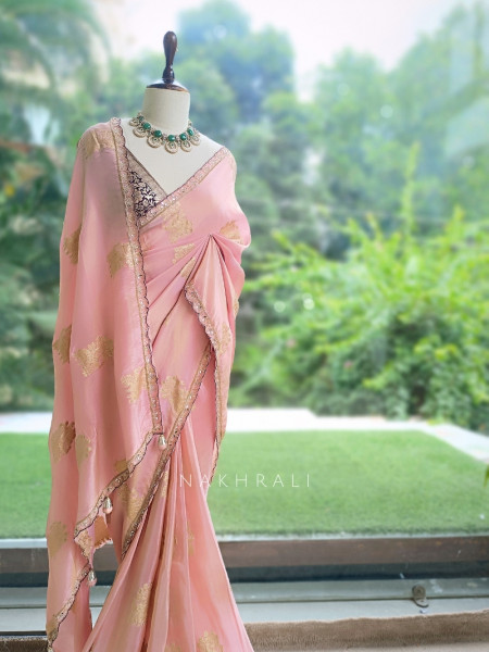 Kusumrekha Pink Georgette / Chinnon Silk With Saree with Contrast Running Blouse