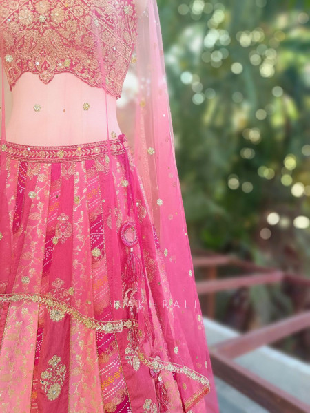 Morbagh Magenta Embroidered Lehenga Set with Mirror Work
