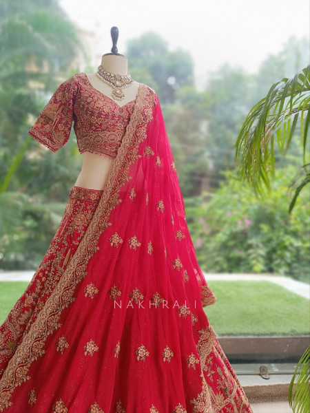 Rajvani Red Raw Silk  Bridal Lehenga