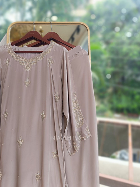 Suvira Pink Georgette Straight Suit Set