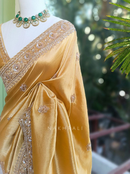 Swarna Golden Saree with Sequin Stone Embellished Border
