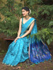 Mayur Blue Chanderi Saree with Floral Ikat Print