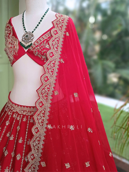 Saubhagya Fuchsia Red Unstitched Bridal Lehenga