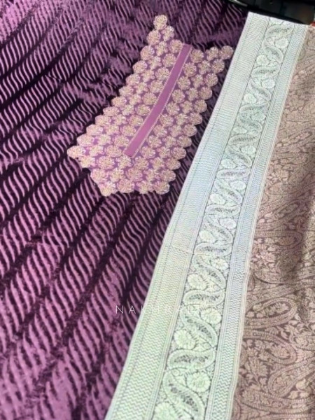 Velour Bloom Purple Velvet Dress Material with Embroidered Detailing