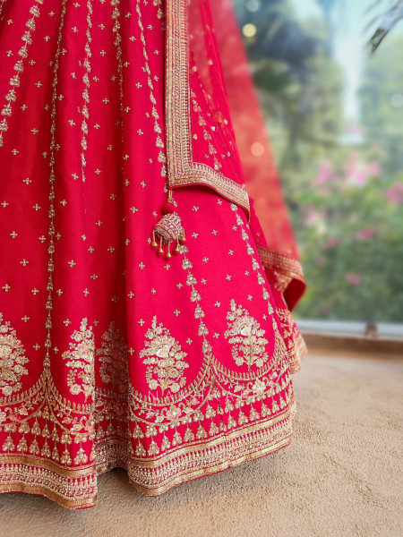 Elysia Red Bridal Lehenga with Zari Sequin Embroidery