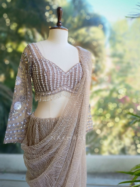 Silver Drift Grey Sequin Saree with Cape