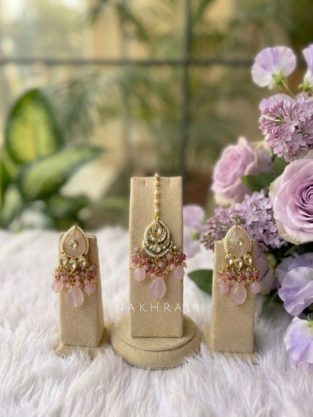 Royal Pink Choker Necklace Set with Meenakari & Pearl Drops