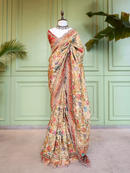 Anvika Beige Saree with Cut Dana and Sequin Work