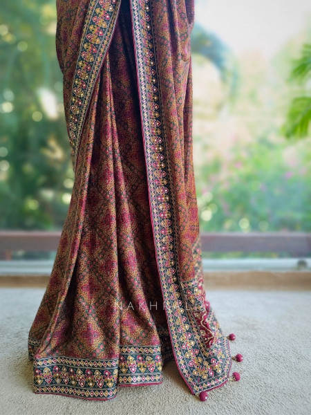 Maroon Ajrak Print Modal Silk Saree