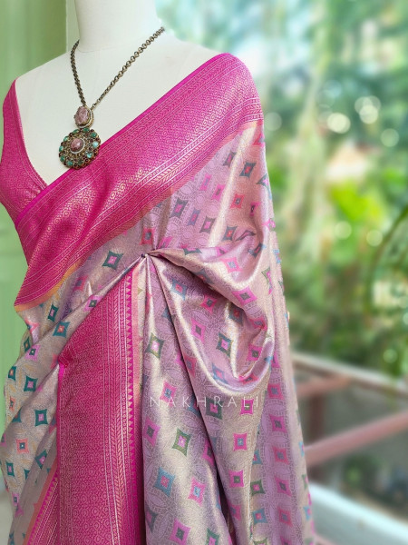 Chitralekha Purple Saree With Geometric Woven Motifs and Contrast Border