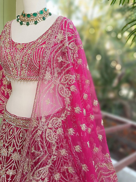 Gulnaar Magenta Lehenga Set with Mirror, Beads and Heavy Embroidery