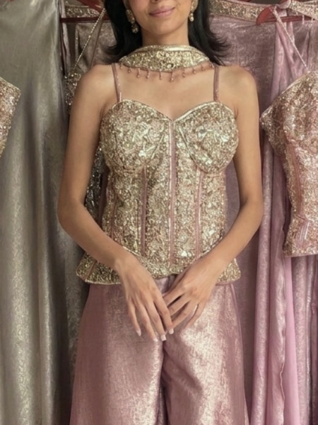 Ziba Onion Pink Corset Palazzo Set