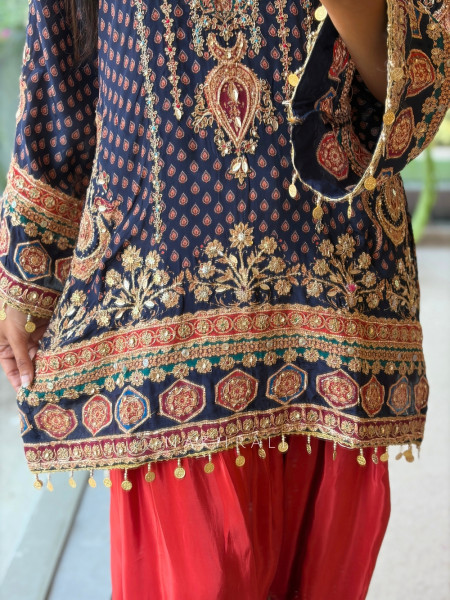 Aura-Miyan Blue Crepe Silk Farshi Suit Set