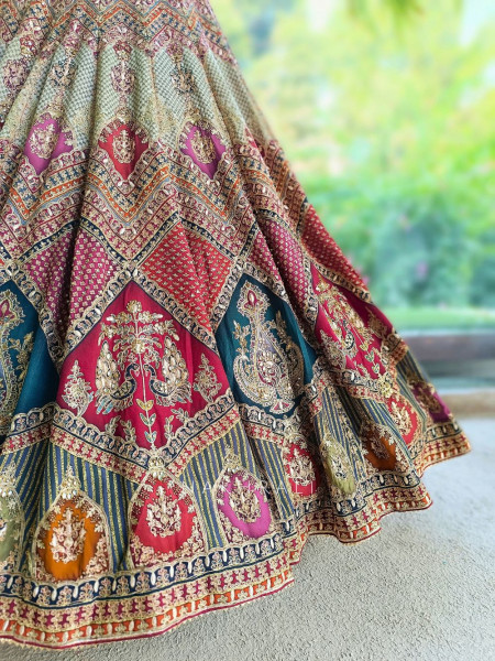 Milan Multicolor Lehenga With Zardozi, Dori, Resham & Mirror Embroidery