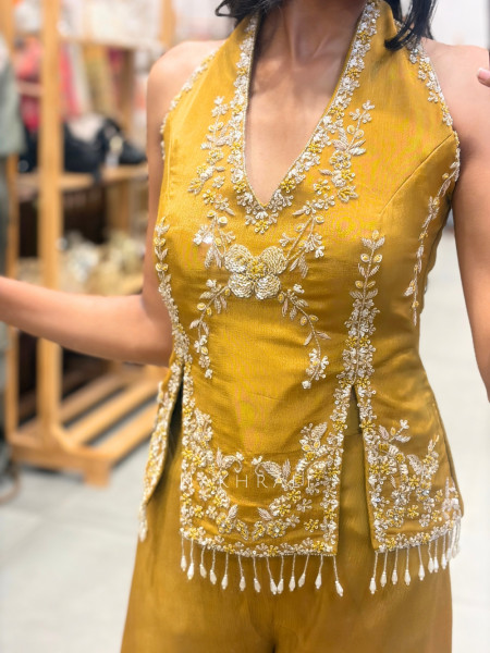Marigold Ivana Mustard Halter Sharara Co-Ord Set