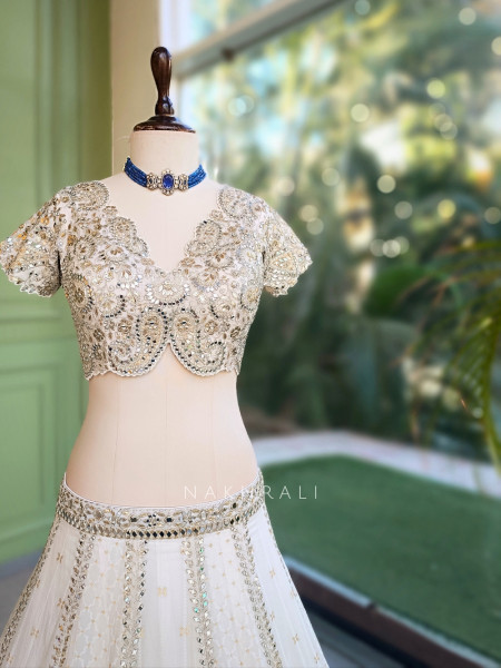 Sitara Sheesh White Designer Lehenga Set