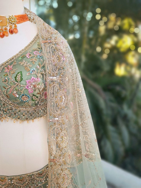 Sylvara Green Embroidered Lehenga Set