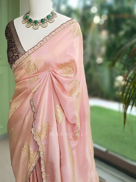 Kusumrekha Pink Georgette / Chinnon Silk With Saree with Contrast Running Blouse