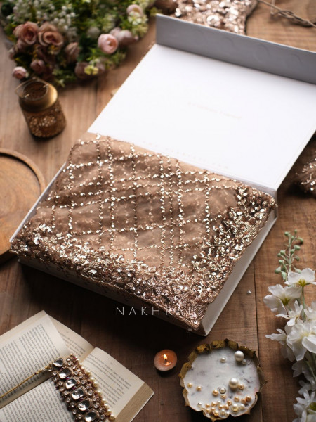 Suhana Brown Handworked Net Saree with Readymade Blouse