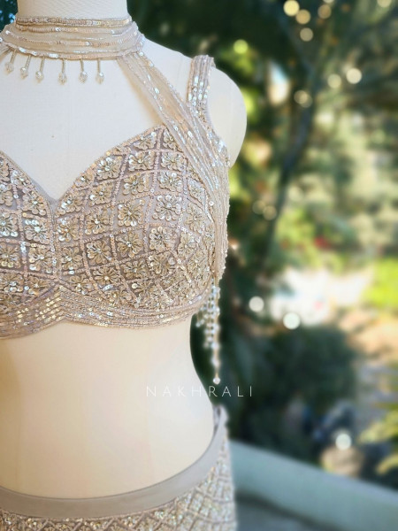 Vireya Grey Indo-Western Set with Sequin and Cut Dana Work