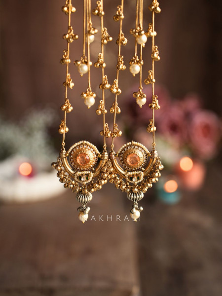 Zeenat Peach Kashmiri Long Drop Earrings