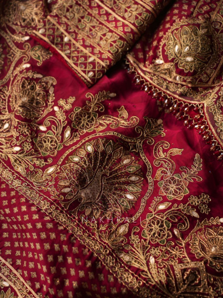 Virasat Maroon Crepe Saree with Heavy Embroidery and Readymade Blouse