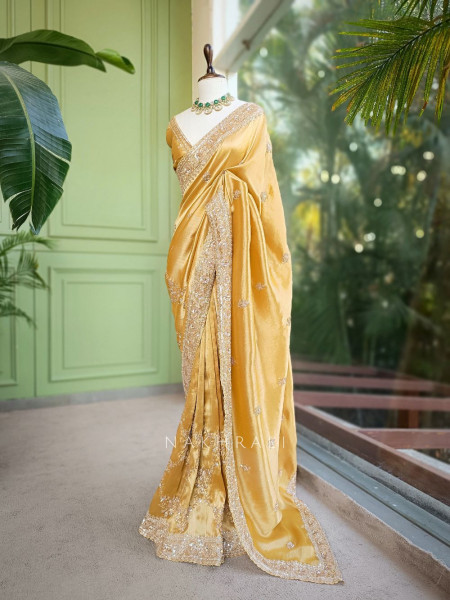 Swarna Golden Saree with Sequin Stone Embellished Border