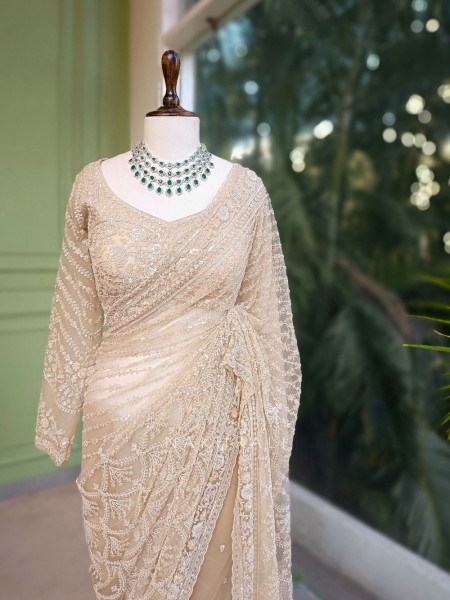 Sofia Cream Sequin Saree with Cut Dana Work