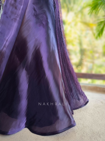 Roshira Wine Indo-Western Lehenga Set with Cut Dana and Sequin Work