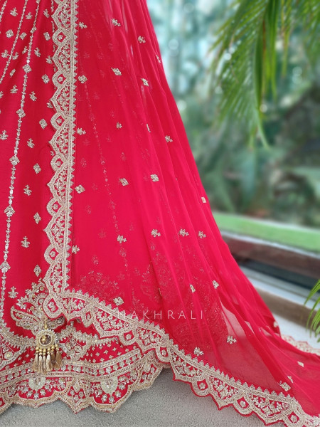 Saubhagya Fuchsia Red Unstitched Bridal Lehenga