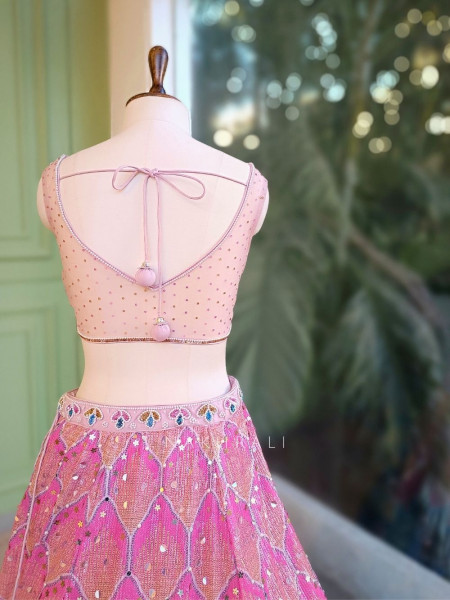 Azmira Blue Pink Floral Lehenga Set with Sequin and Bead Work