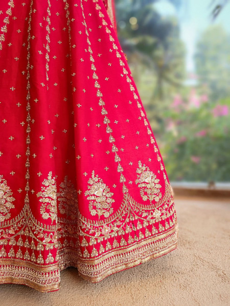 Elysia Red Bridal Lehenga with Zari Sequin Embroidery